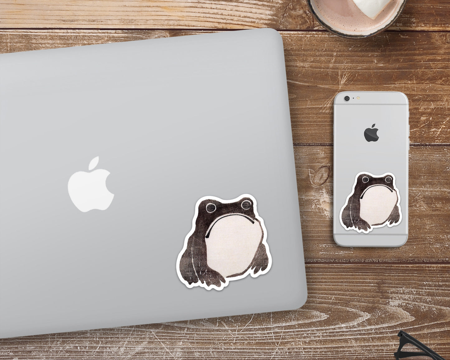 Grumpy Frog sticker | Works on laptop, phone, bottle | Vintage Matsumoto Hoji Woodblock | Cute angry toad | Asian animal art