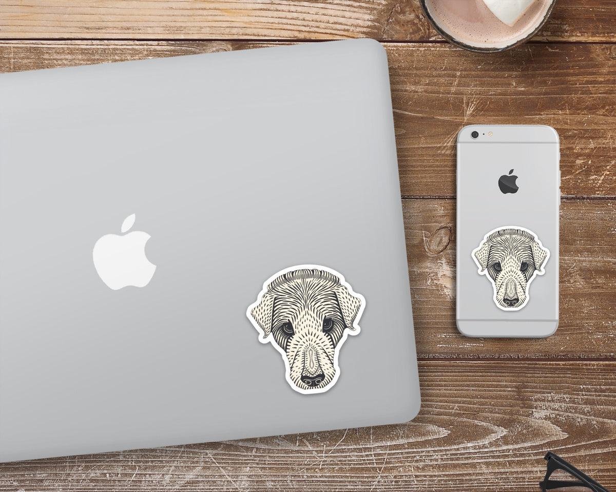Vintage dog decal | Waterproof vinyl sticker | Works on laptop, phone, bottle | Julie de Graag Woodblock