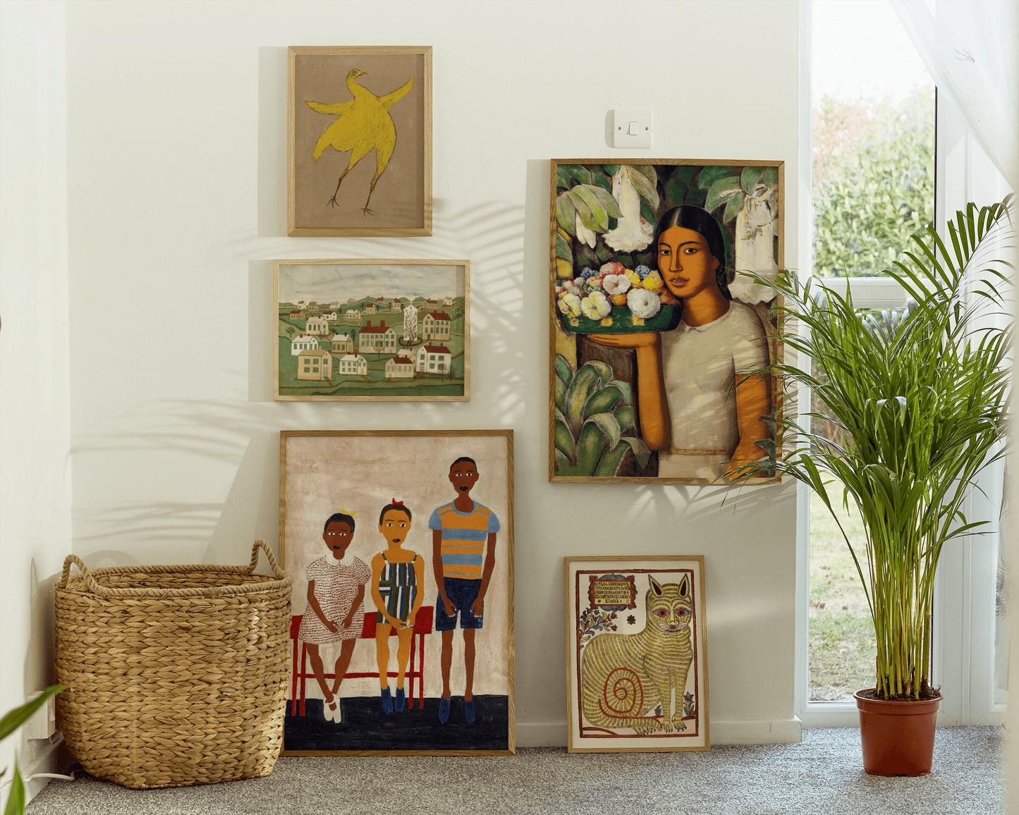 Portrait of 3 children | 1944 | Vintage African American folk art | Black artist | Primitive Americana wall art | Person of color art