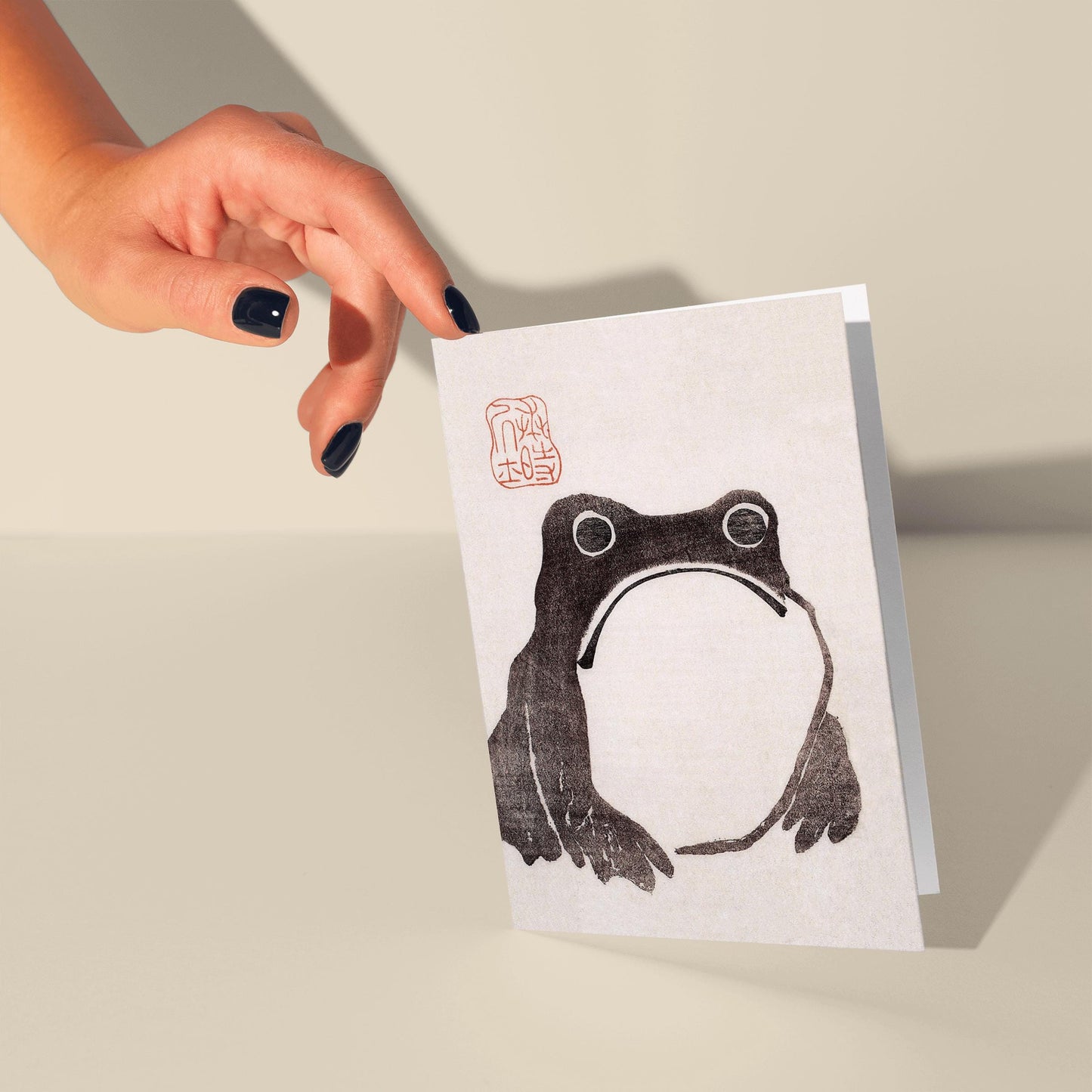 Cute Grumpy Frog card | 1814 | Celebrate or Commiserate Greetings | Vintage Asian art card | Matsumoto Hoji | Blank Inside