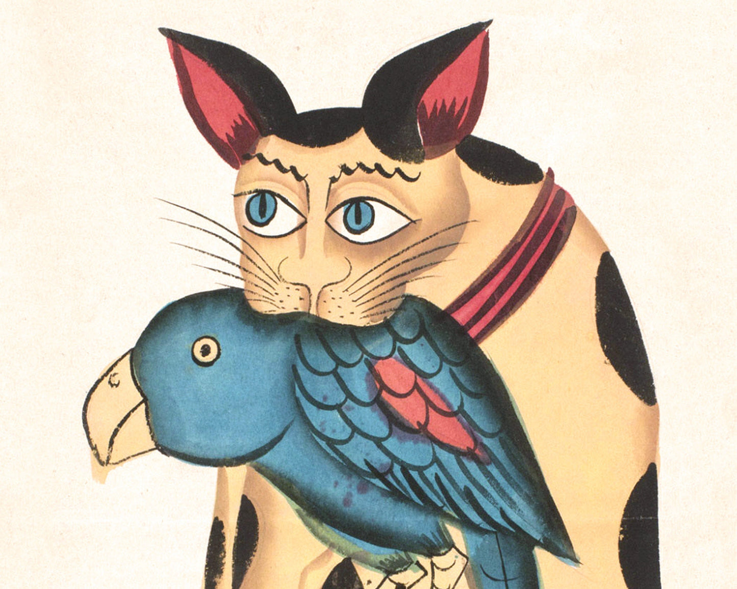 Kalighat Cat "Holding" a Parrot | 19th Century