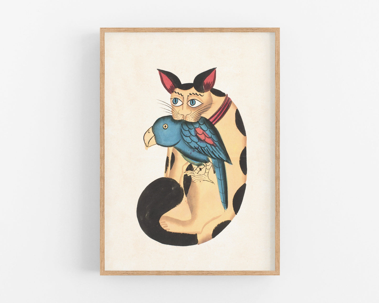 Kalighat Cat "Holding" a Parrot | 19th Century