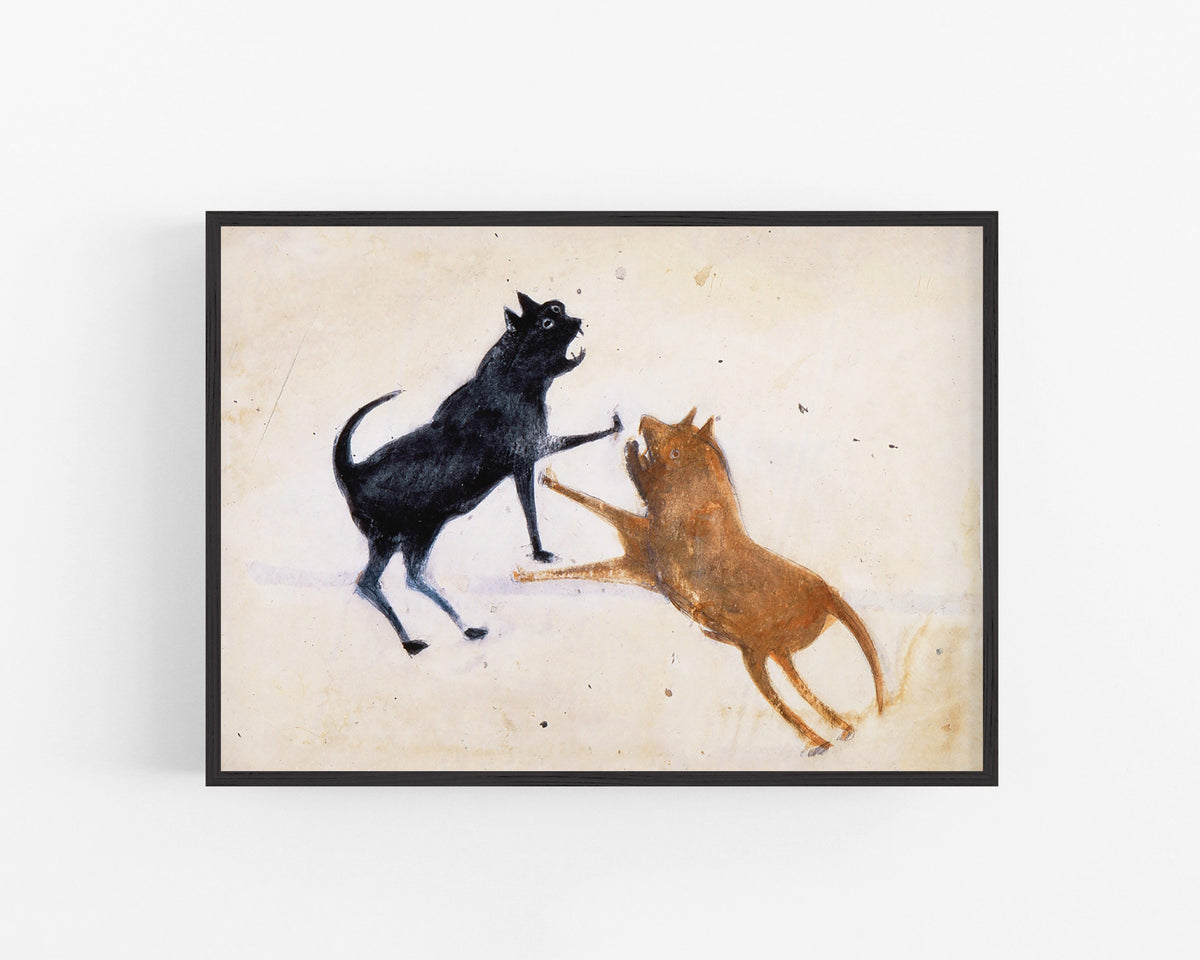 Cat and Dog fighting | 1939 | Bill Traylor Americana art | Animal folk art | African American self-taught artist | Modern vintage wall décor