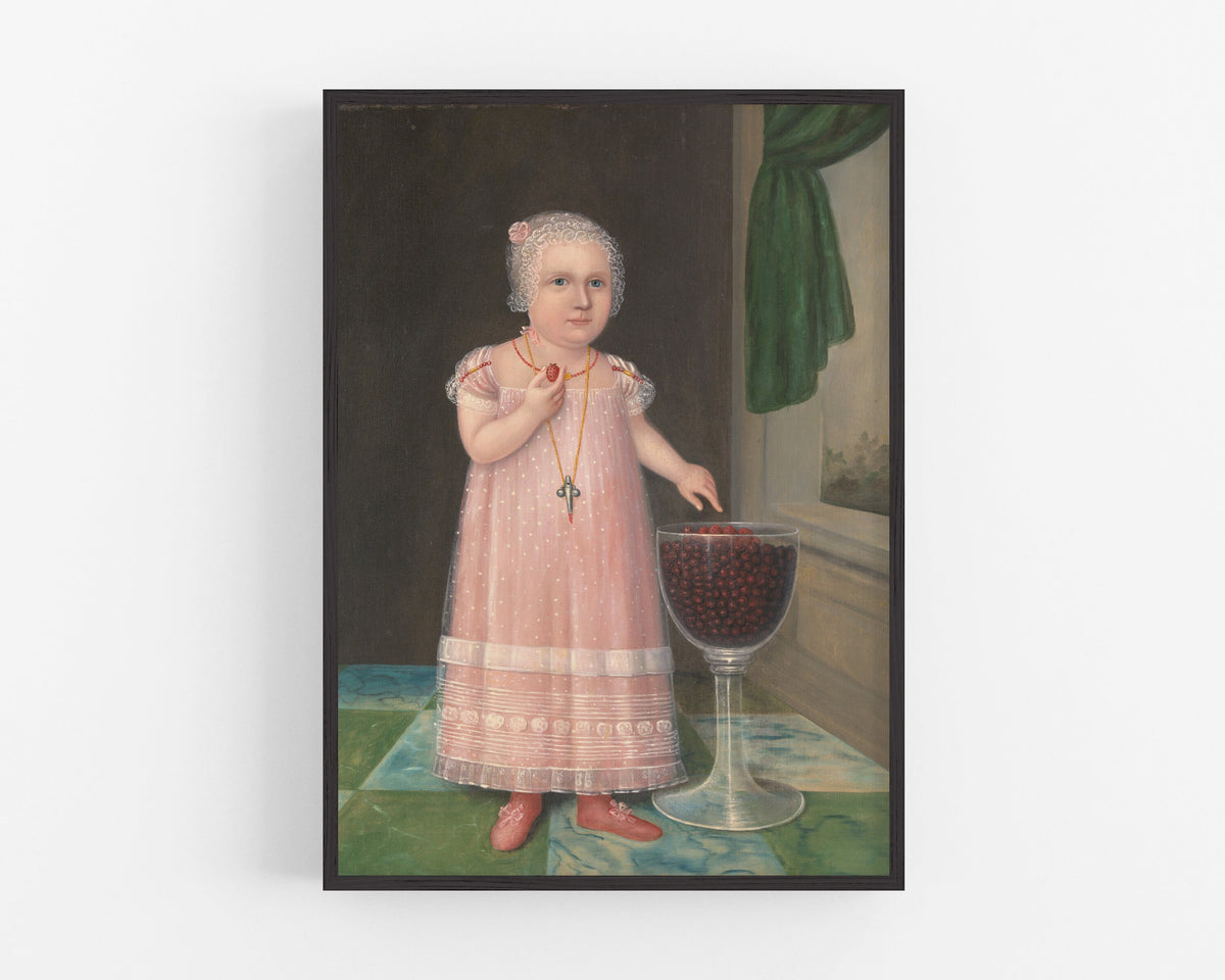 Toddler with strawberries | 1805 | American folk art portrait | Joshua Johnson | African American self-taught artist | Modern vintage décor
