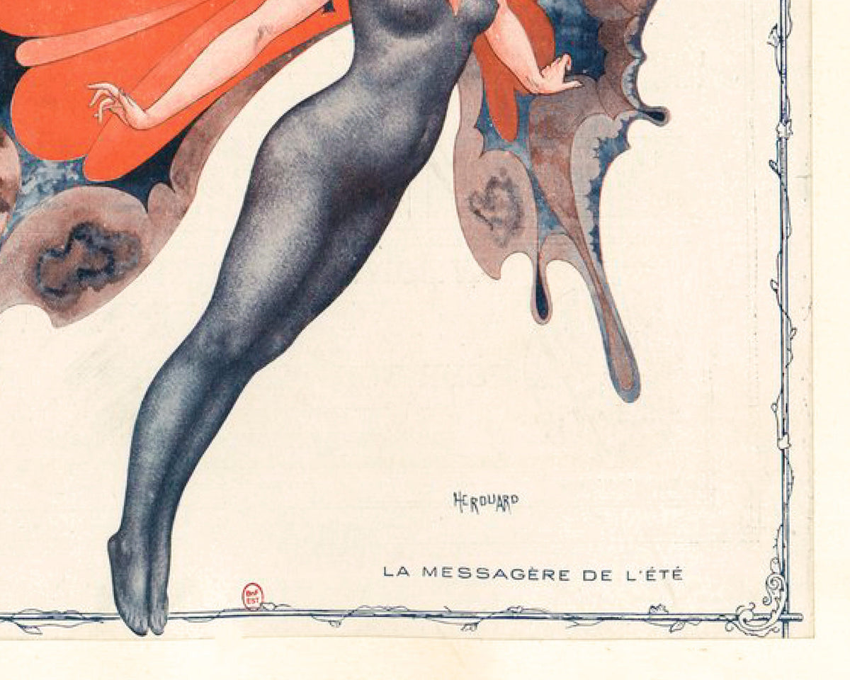Woman as a butterfly | 1924 | Vintage French fashion plate | Chéri Hérouard 1920's art | Art nouveau wall art | Metamorphosis illustration