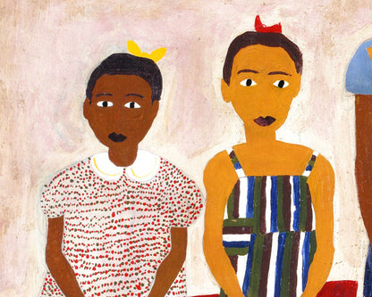 Portrait of 3 children | 1944 | Vintage African American folk art | Black artist | Primitive Americana wall art | Person of color art