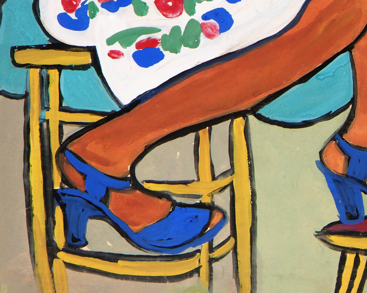Woman in a flowered dress | 1939 | Vintage African American folk art | Black artist | Primitive Americana wall art | Person of color art
