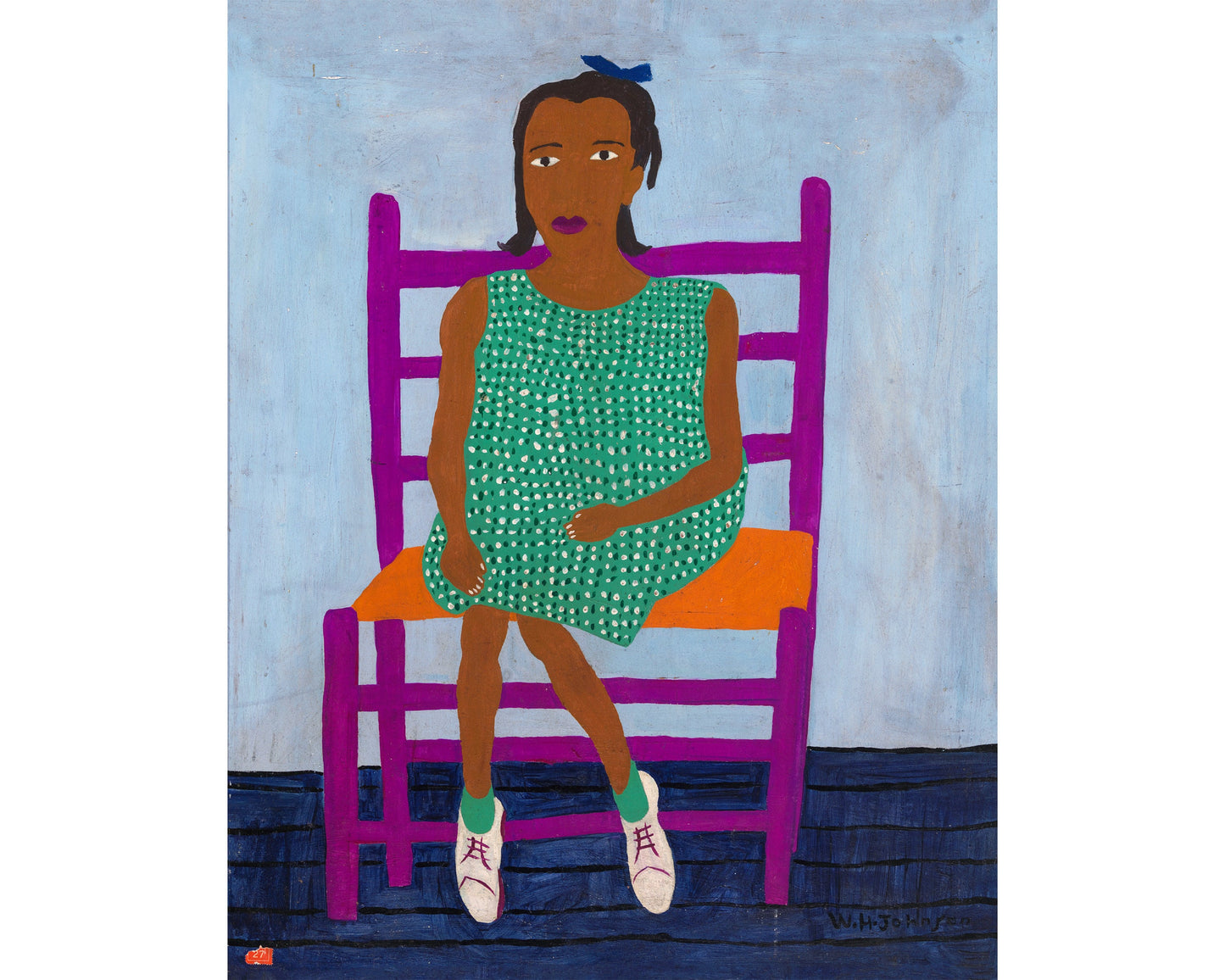 Ann Mae | 1944 | Young girl portrait | Vintage African American folk art | Black artist | Americana wall art | Modern vintage wall décor