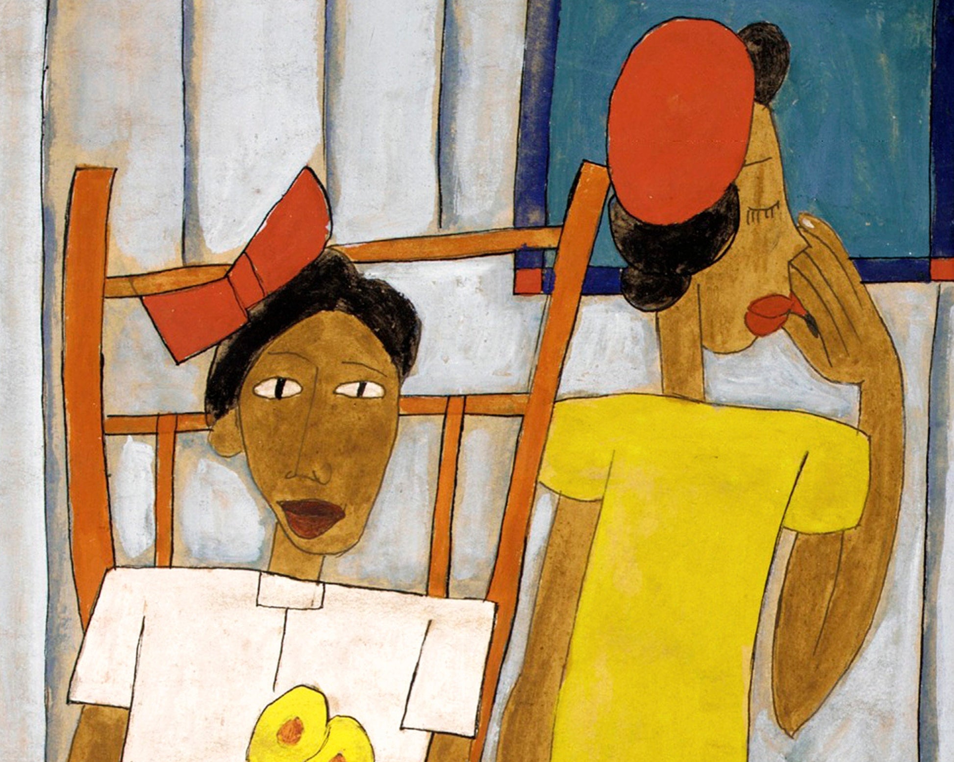 Going Out | 1939 | Portrait of two women | Vintage African American folk art | Black artist | Primitive Americana decor | Person of color