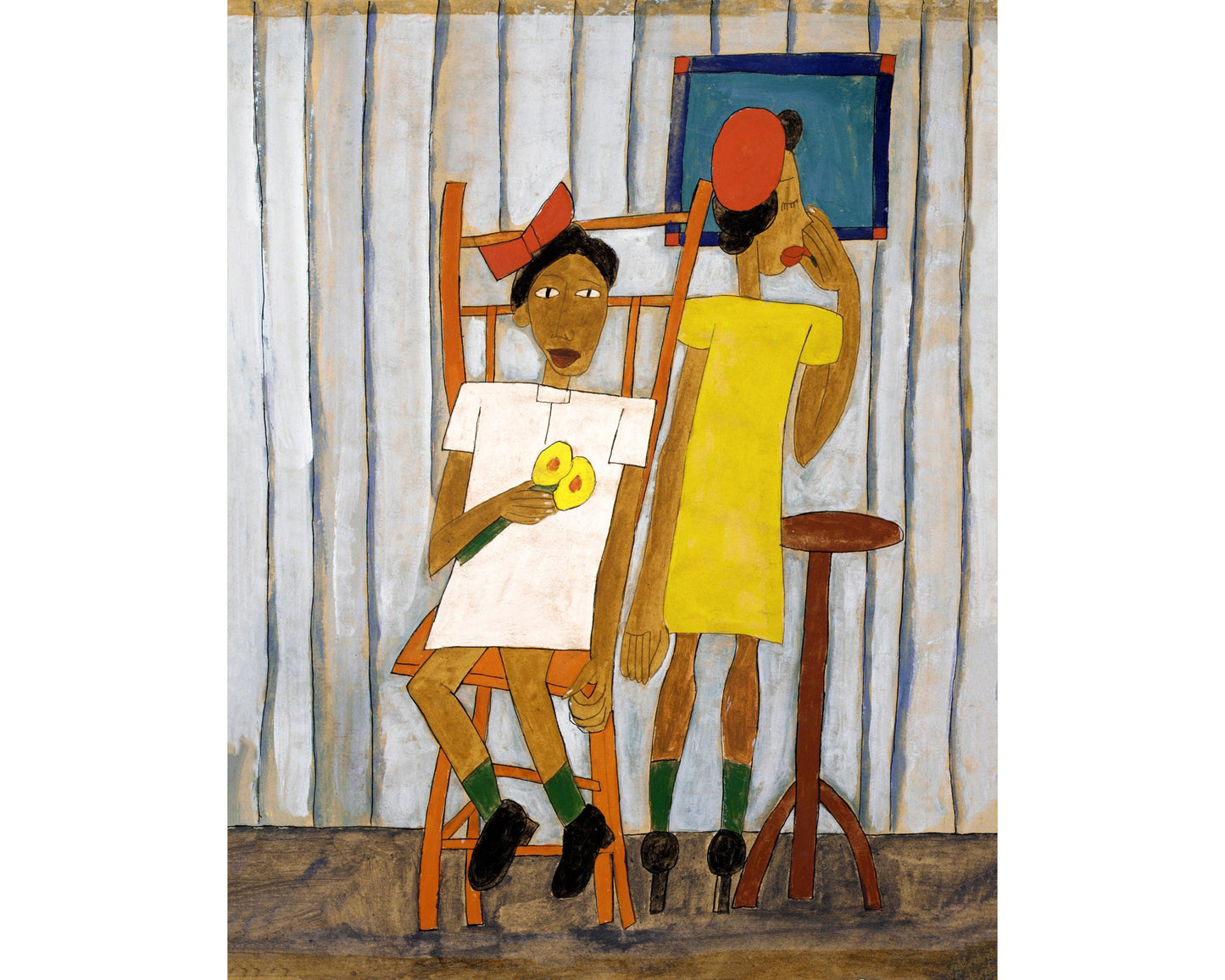 Going Out | 1939 | Portrait of two women | Vintage African American folk art | Black artist | Primitive Americana decor | Person of color