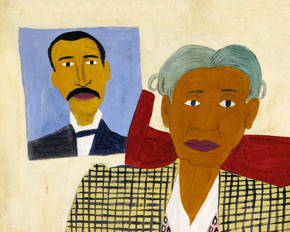 Mom & Dad | 1939 | Family portrait with cat | Vintage African American folk art | Black artist | Primitive Americana wall art