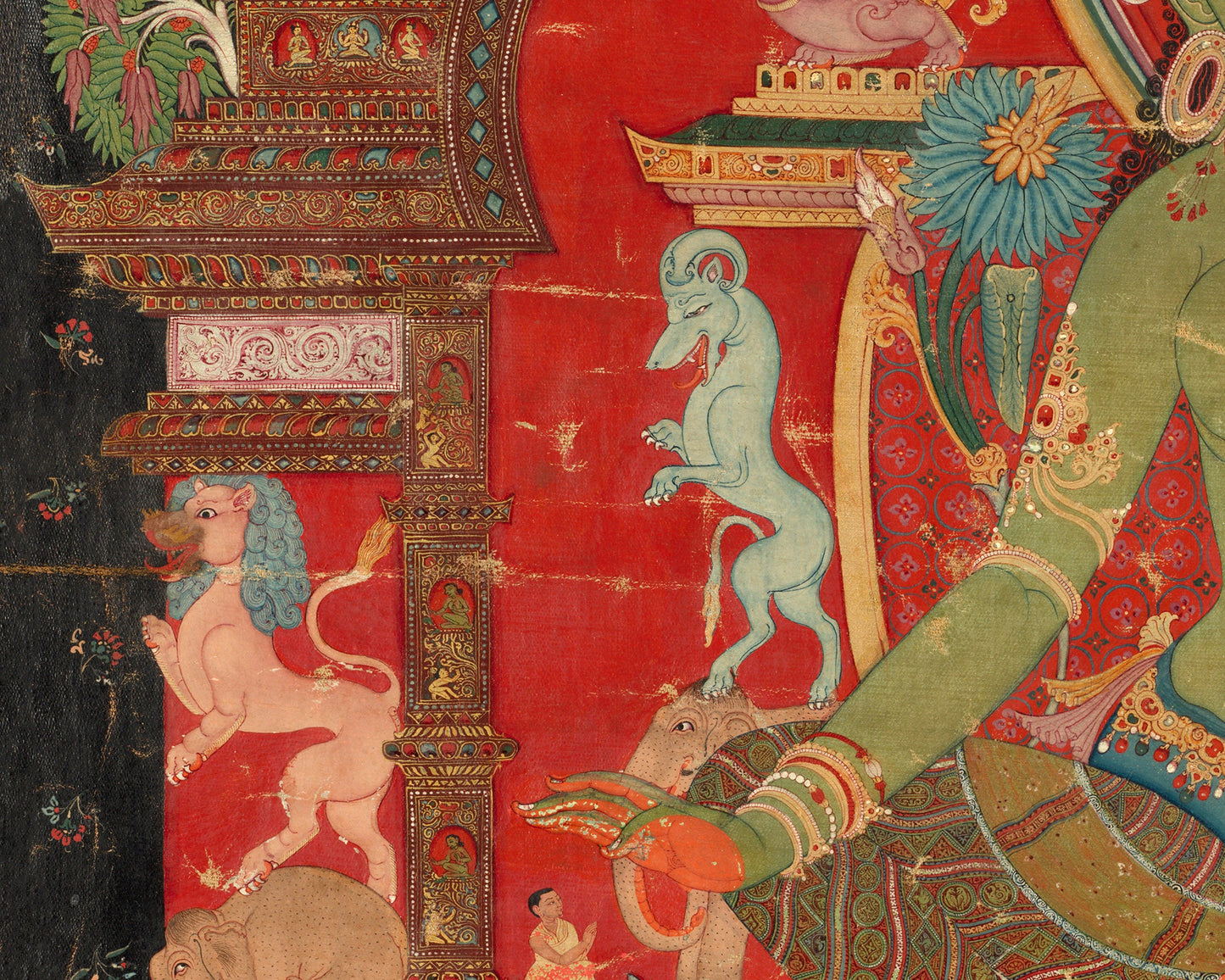 Green Tara | 1260 | Tibetan art print | Buddhist Goddess Spiritual wall art | Female deity | Vintage Nepalese animals | Eastern decor