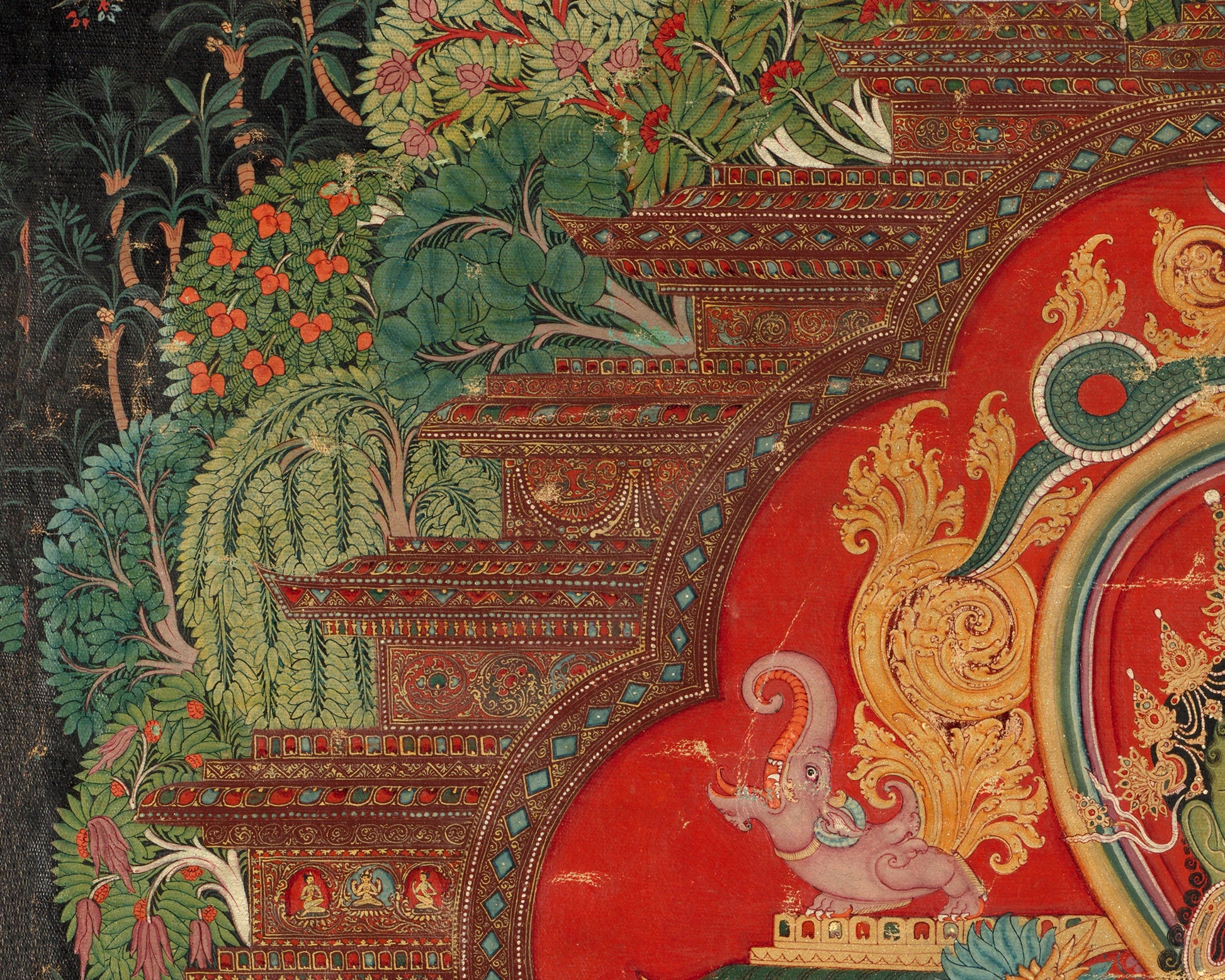 Green Tara | 1260 | Tibetan art print | Buddhist Goddess Spiritual wall art | Female deity | Vintage Nepalese animals | Eastern decor