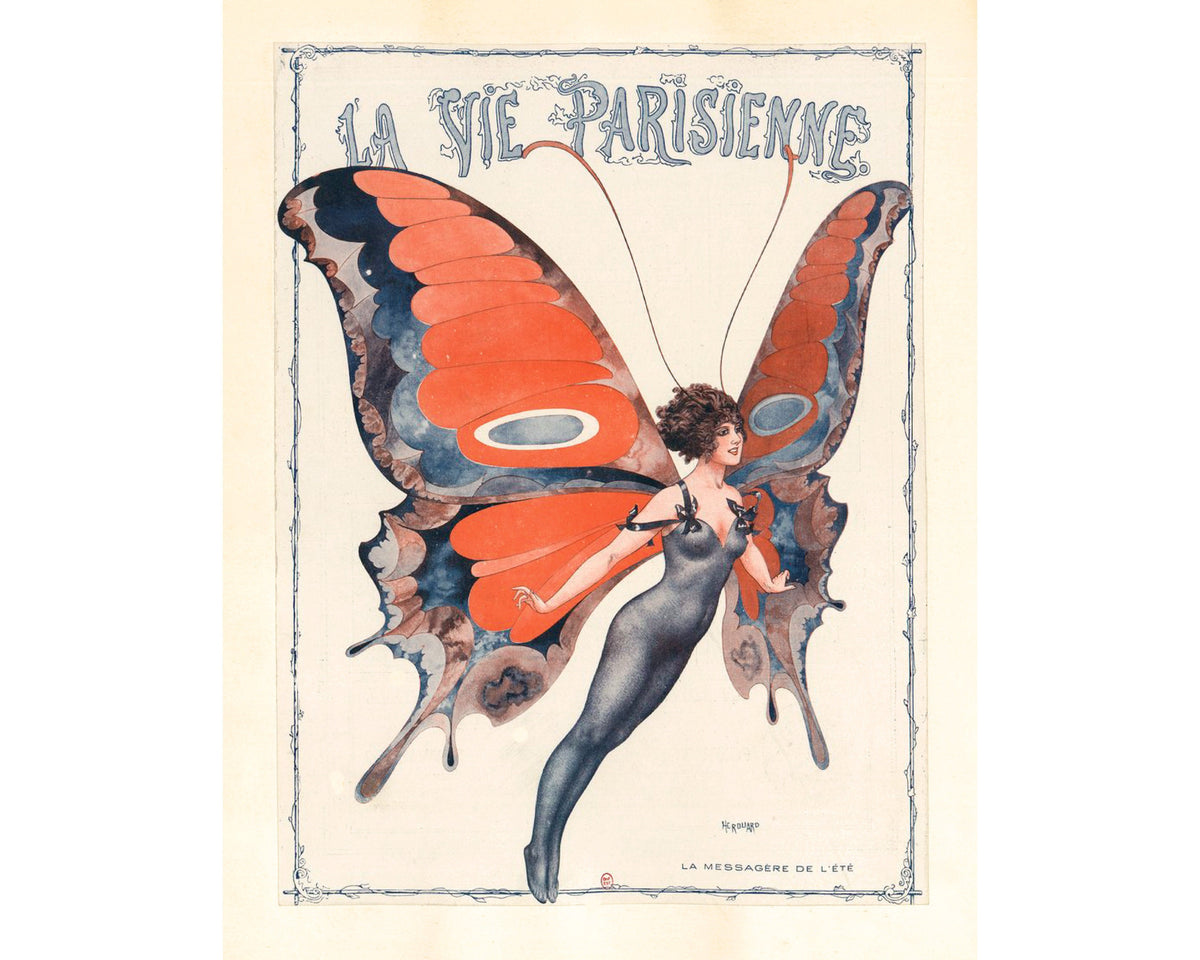 Woman as a butterfly | 1924 | Vintage French fashion plate | Chéri Hérouard 1920's art | Art nouveau wall art | Metamorphosis illustration