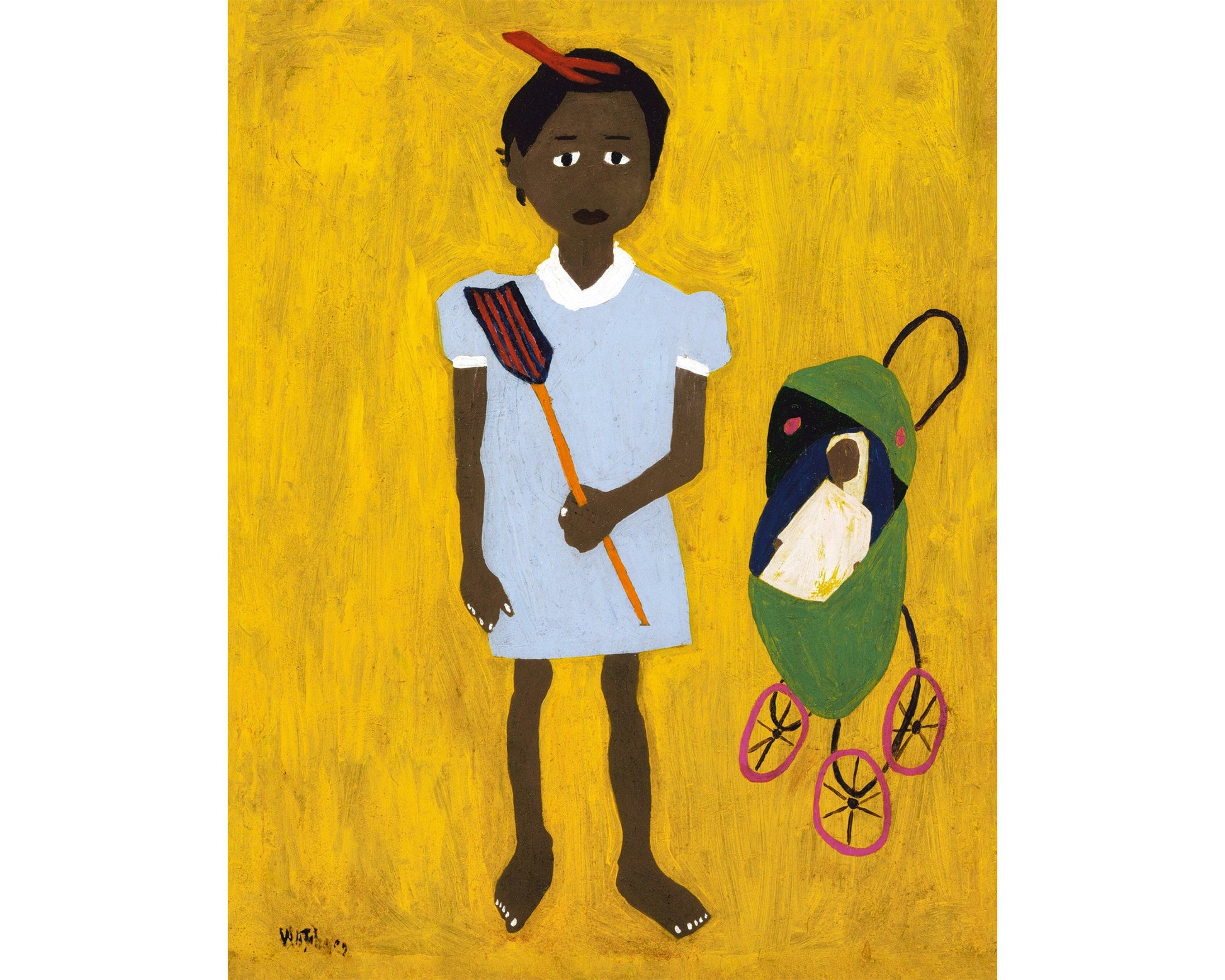 Li'l Sis | 1944 | Young girl portrait | Vintage African American folk art | Black artist | William H. Johnson | Americana fine art