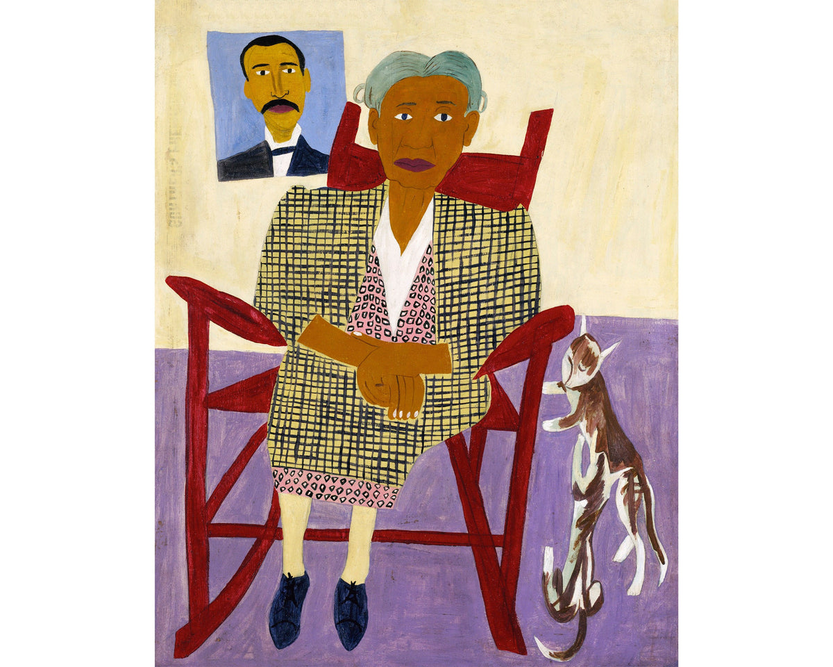 Mom & Dad | 1939 | Family portrait with cat | Vintage African American folk art | Black artist | Primitive Americana wall art