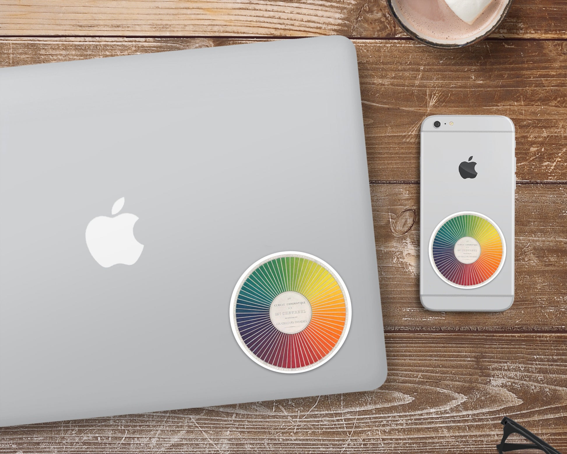 Vintage color wheel decal | Waterproof vinyl sticker | Works on laptop, phone, bottle | French color theory art | Designer art