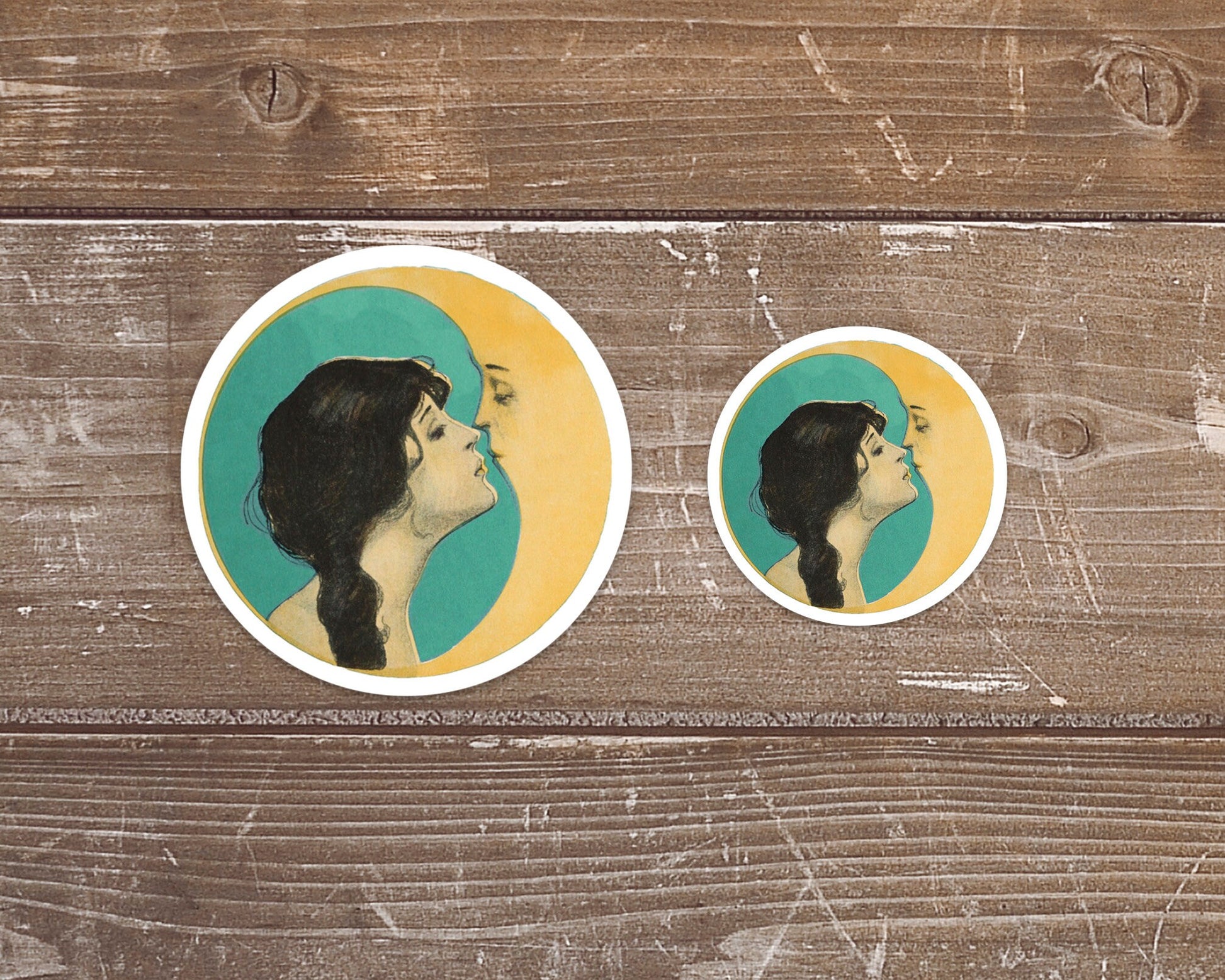 Woman kissing the Moon decal | Waterproof vinyl sticker | Works on laptop, phone, bottle | Man in the Moon | Old Dixie Moon