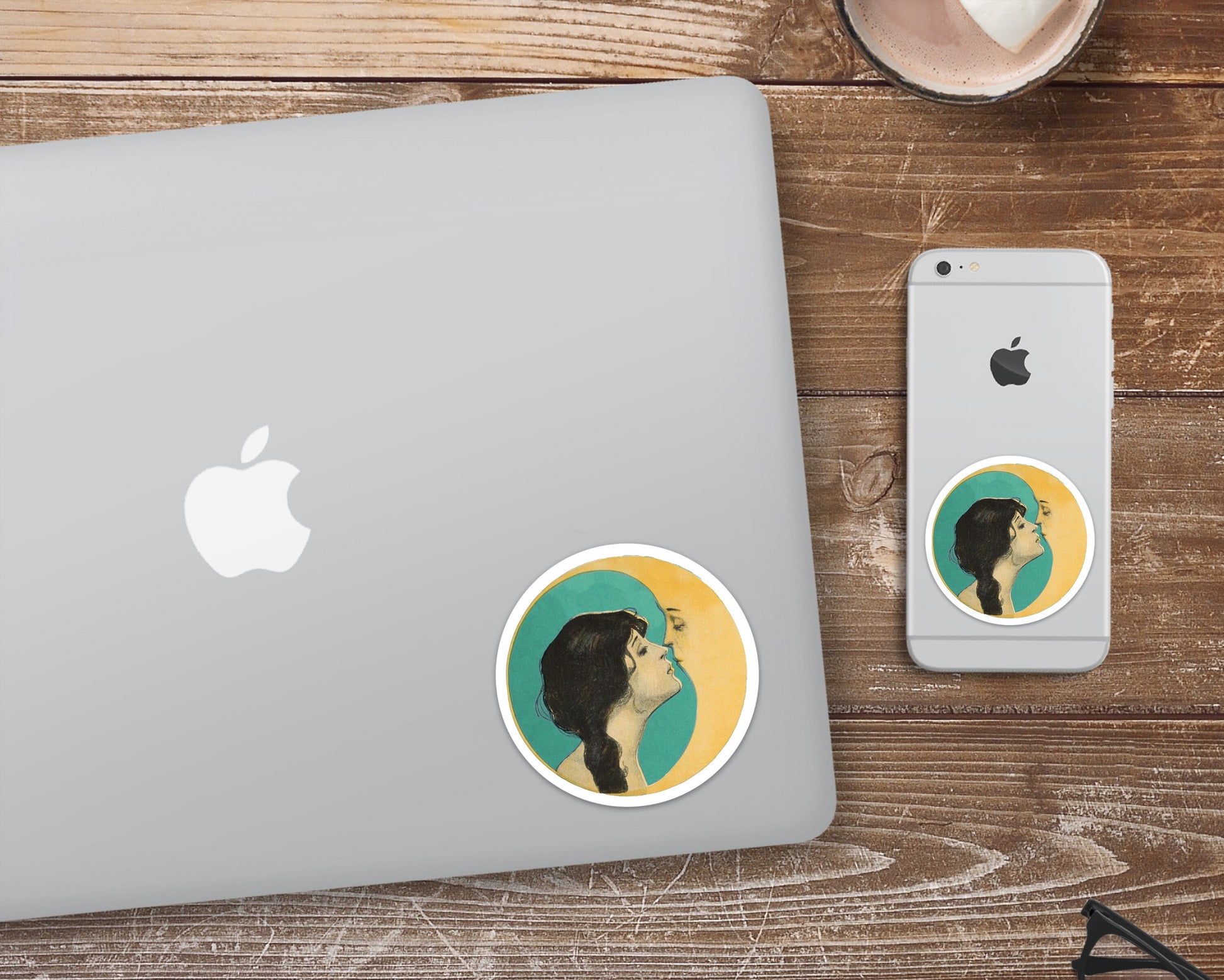 Woman kissing the Moon decal | Waterproof vinyl sticker | Works on laptop, phone, bottle | Man in the Moon | Old Dixie Moon