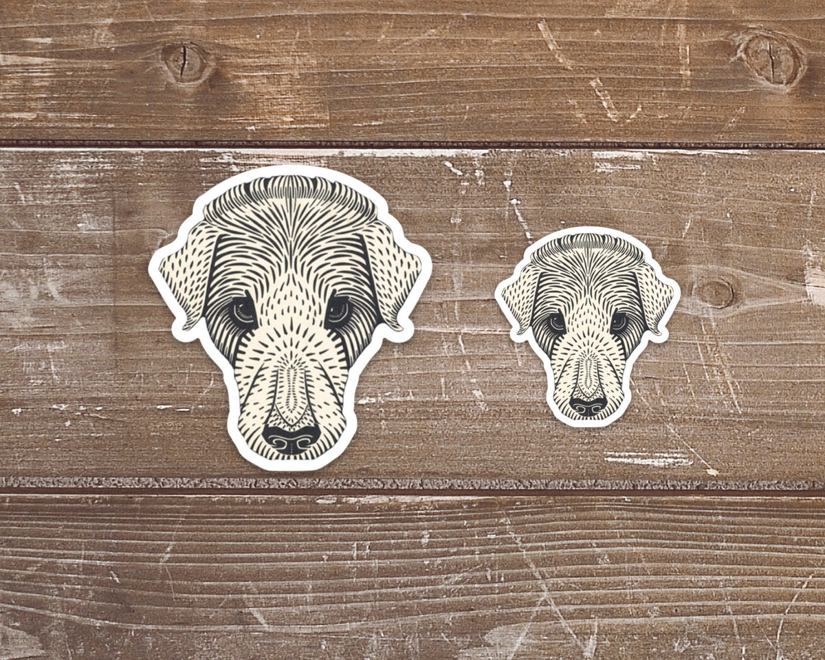 Vintage dog decal | Waterproof vinyl sticker | Works on laptop, phone, bottle | Julie de Graag Woodblock