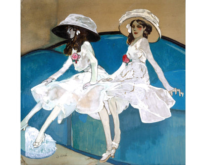 The Two Sisters | 1915 | Art nouveau portrait art | Portraiture wall art | Spanish artist