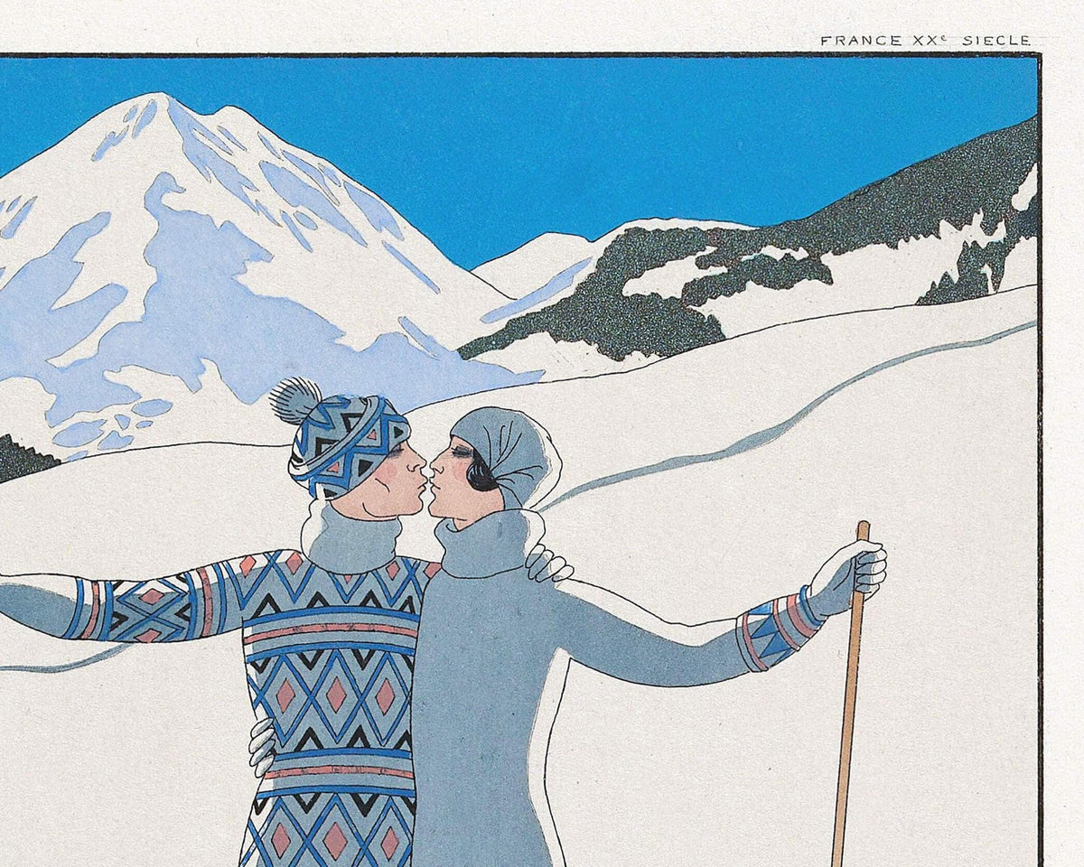 L'Hiver (Winter) | 1920 | Vintage French skiing couple | Paris fashion plate | Winter wall art | Georges Barbier