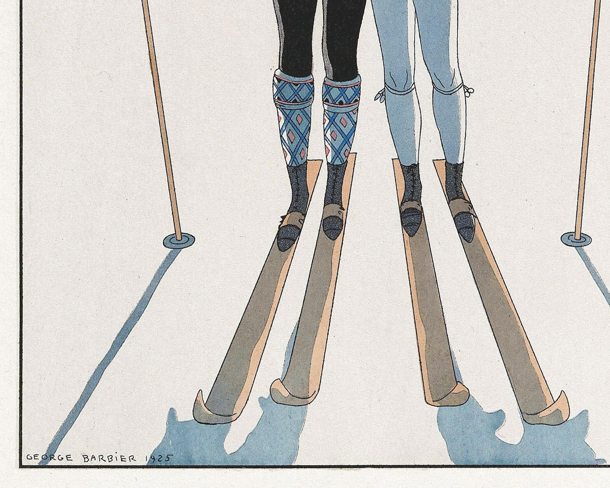 L'Hiver (Winter) | 1920 | Vintage French skiing couple | Paris fashion plate | Winter wall art | Georges Barbier