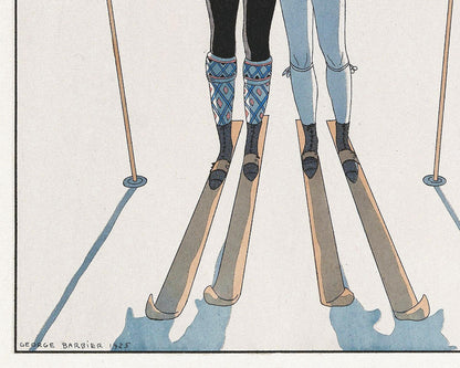 L'Hiver (Winter) | 1920 | Vintage French skiing couple | Paris fashion plate | Winter wall art | Georges Barbier