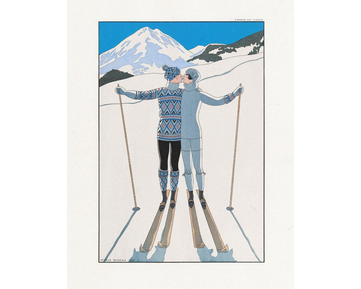 L'Hiver (Winter) | 1920 | Vintage French skiing couple | Paris fashion plate | Winter wall art | Georges Barbier