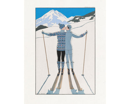 L'Hiver (Winter) | 1920 | Vintage French skiing couple | Paris fashion plate | Winter wall art | Georges Barbier