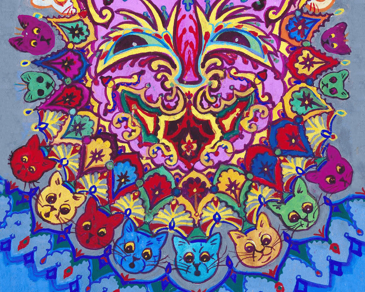 Collar Cat | 1900 | Louis Wain retro fine art | Fun wall decor | Kitsch painting | Cute animal | Vintage outsider art | Colorful goache