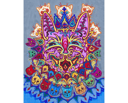 Collar Cat | 1900 | Louis Wain retro fine art | Fun wall decor | Kitsch painting | Cute animal | Vintage outsider art | Colorful goache