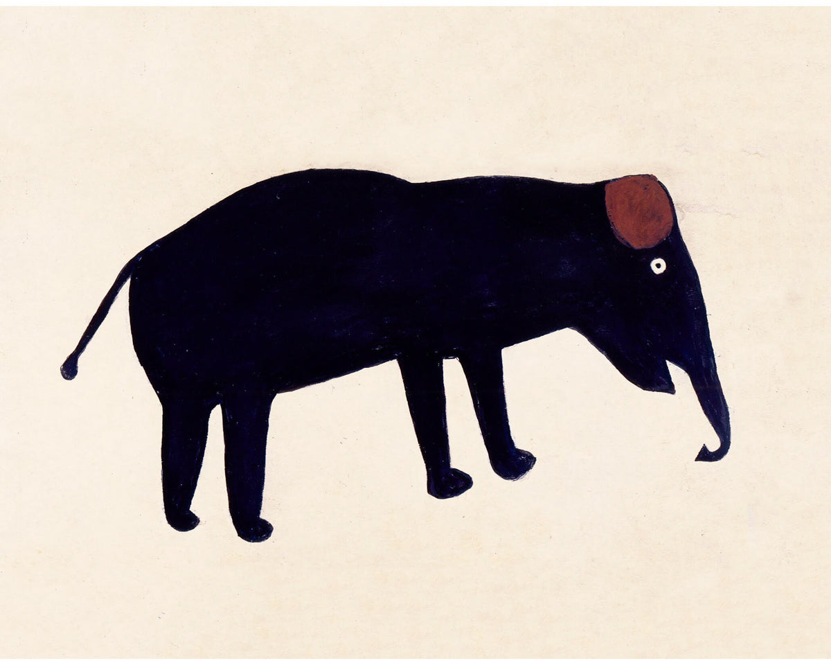 Elephant with brown ear | 1939 | Bill Traylor Americana art | Farm folk art | African American self-taught artist