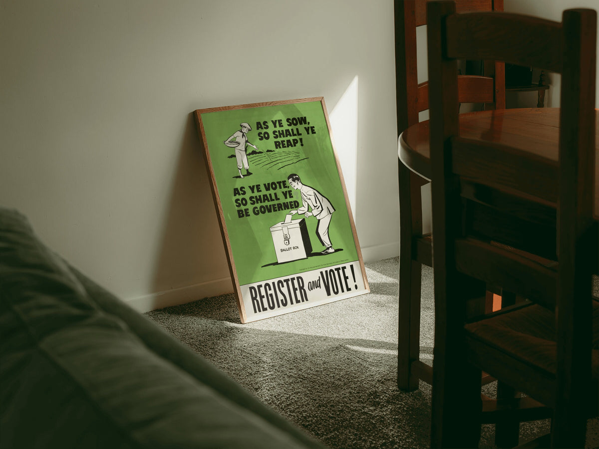 As Ye Sow Political Poster | 1951 | Retro Register and Vote | Light Academia aesthetic | Mid-century wall art