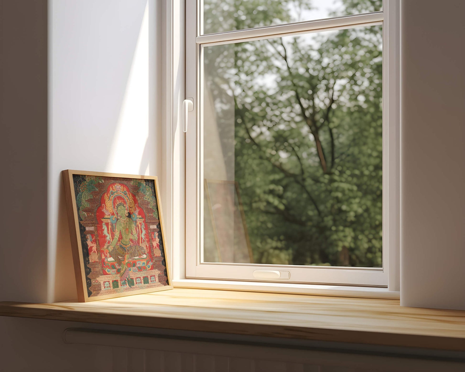 Green Tara | 1260 | Tibetan art print | Buddhist Goddess Spiritual wall art | Female deity | Vintage Nepalese animals | Eastern decor