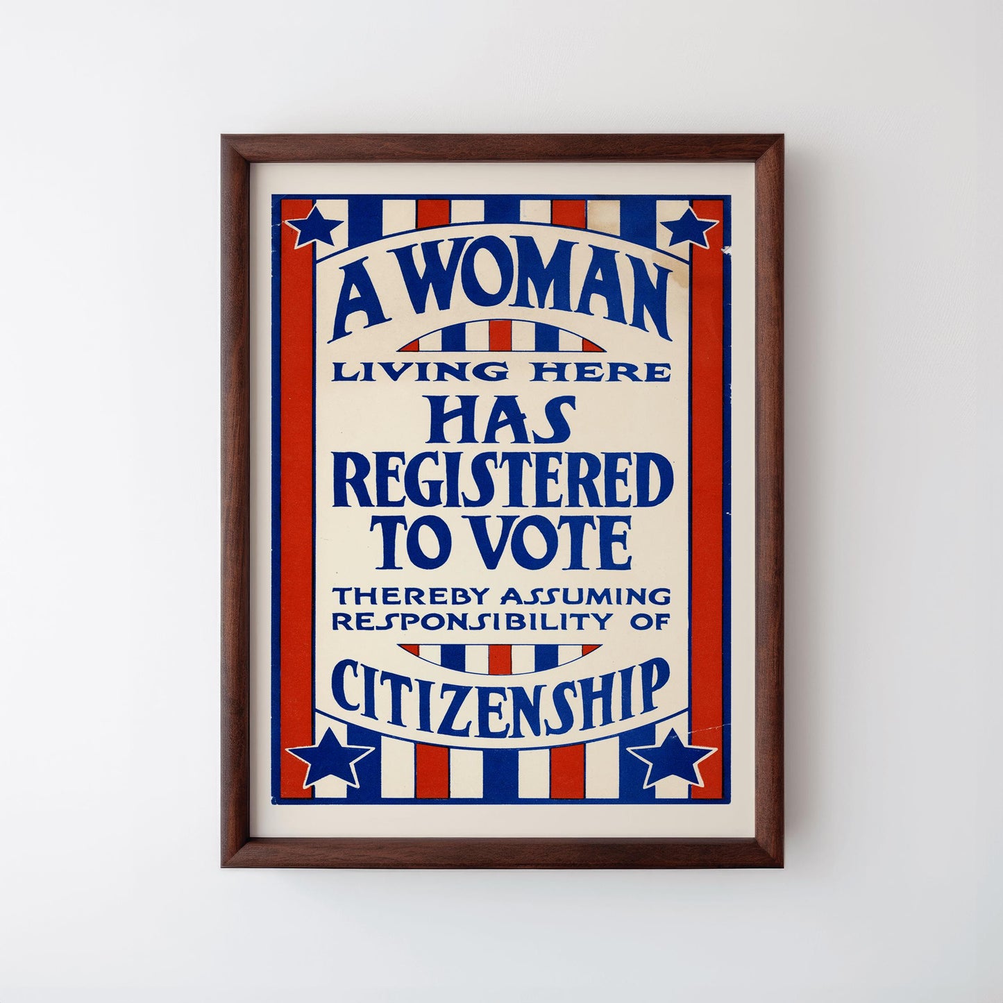 1920's Retro Political Poster - A Woman Here Has Registered to Vote - Vintage US Election Historic Wall Art