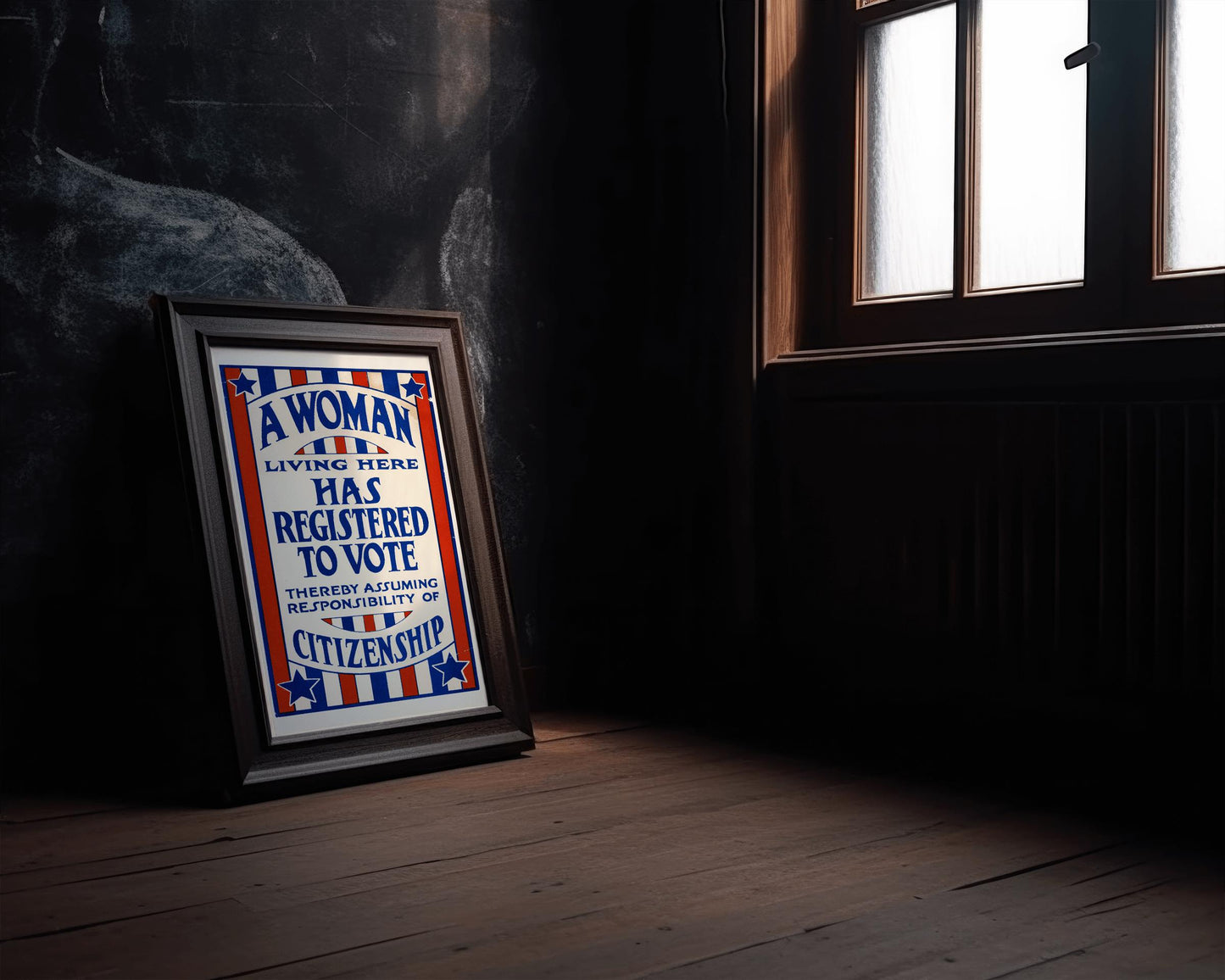 1920's Retro Political Poster - A Woman Here Has Registered to Vote - Vintage US Election Historic Wall Art