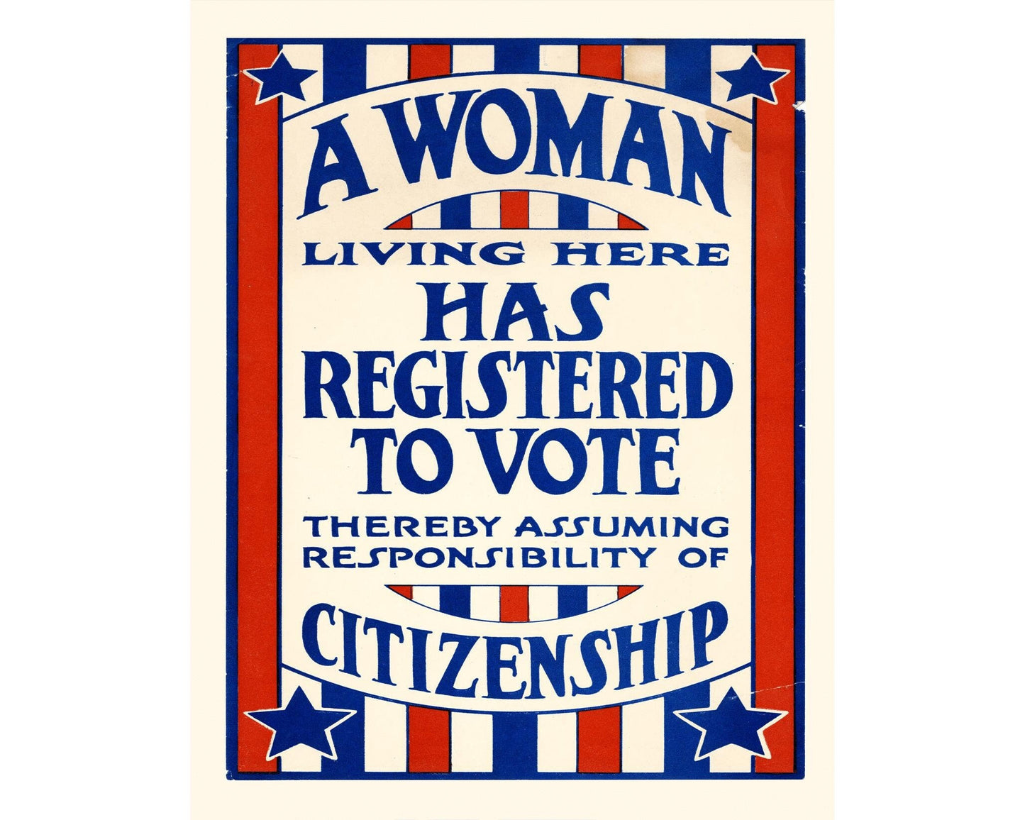 1920's Retro Political Poster - A Woman Here Has Registered to Vote - Vintage US Election Historic Wall Art