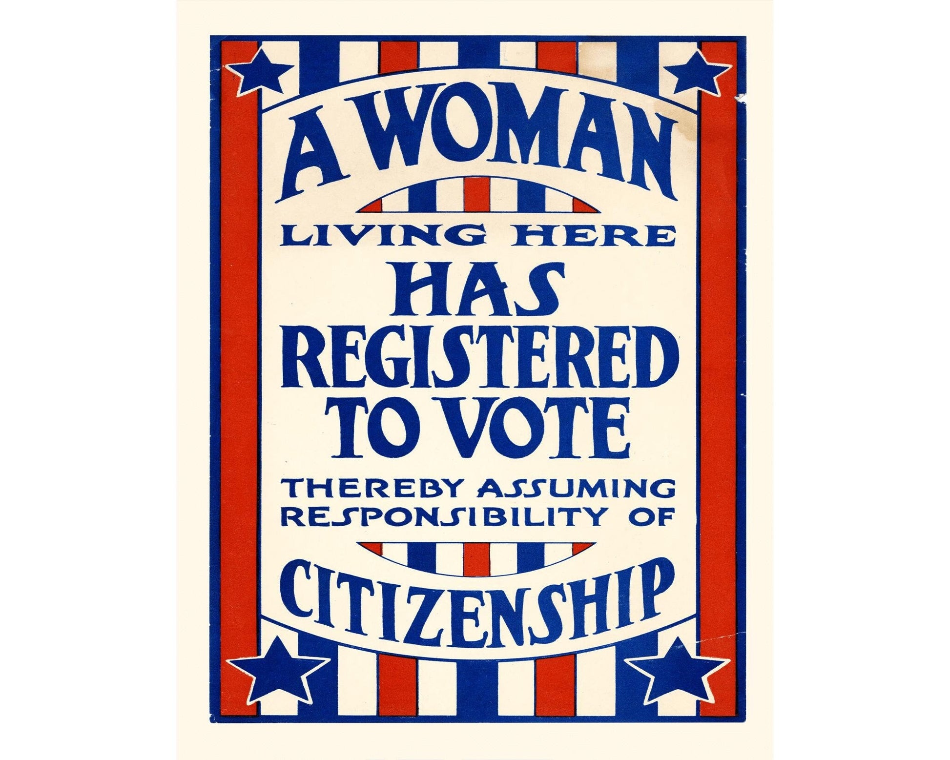 1920's Retro Political Poster - A Woman Here Has Registered to Vote - Vintage US Election Historic Wall Art