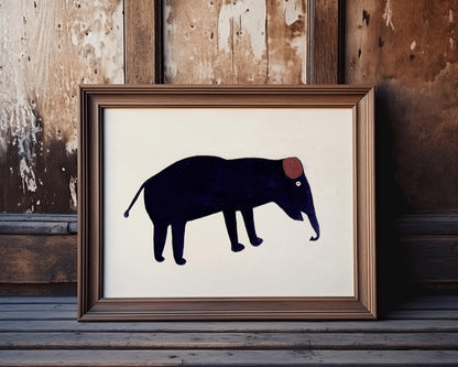 Elephant with brown ear | 1939 | Bill Traylor Americana art | Farm folk art | African American self-taught artist
