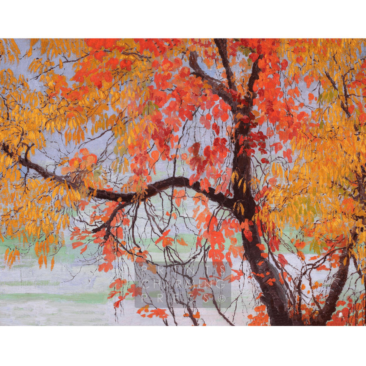 Autumn Leaves | 1912 | Vintage woodland wall art | Colorful antique Tree painting | Cabin, lake art | Fall decor