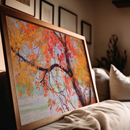Autumn Leaves | 1912 | Vintage woodland wall art | Colorful antique Tree painting | Cabin, lake art | Fall decor