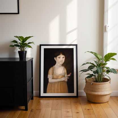 Girl with a Bird | 19th c. | American folk-art portrait | Americana wall art | Antique portraiture wall art | Deaf painter