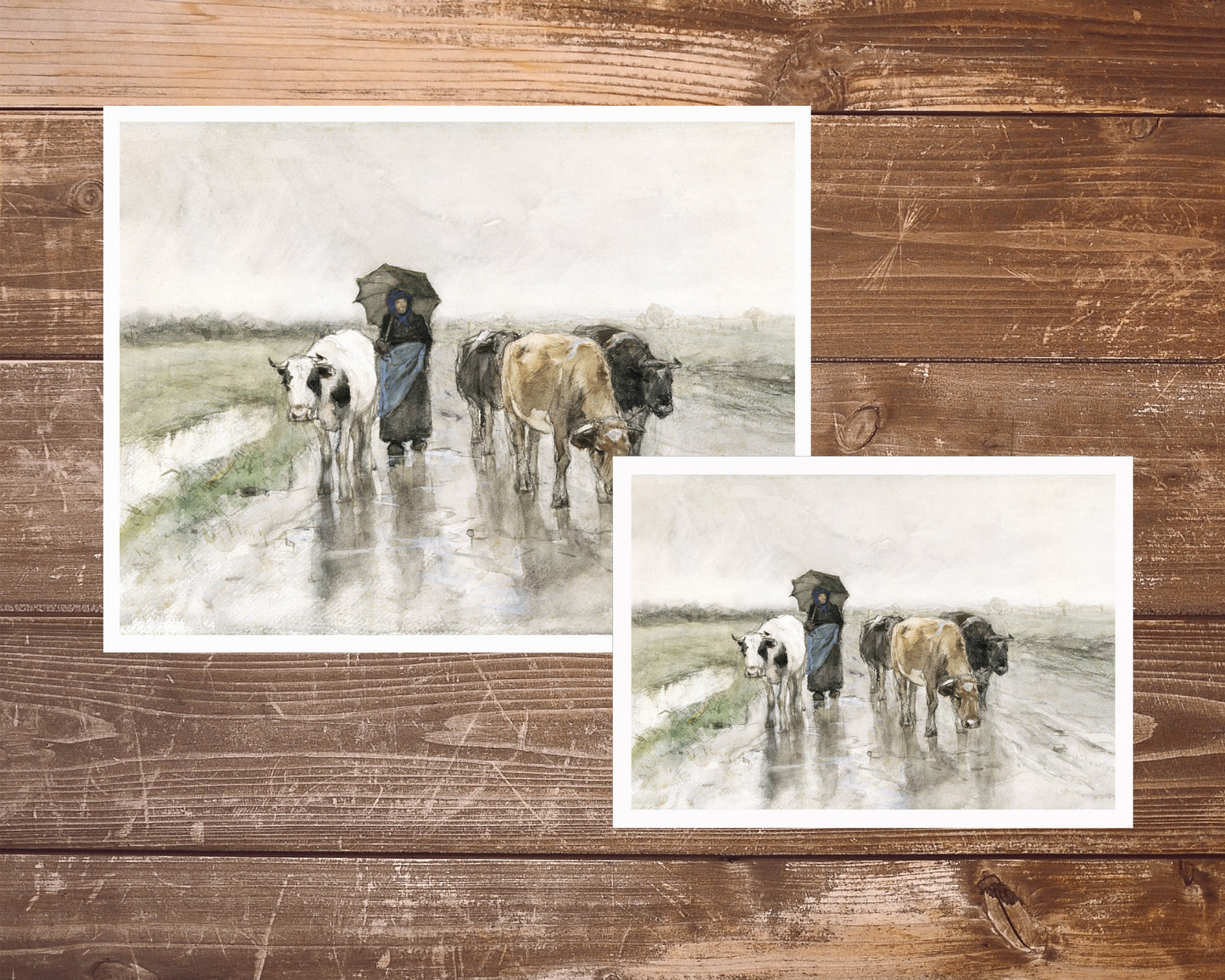 A Herdess with Cows on a Country Road in the Rain | 19th Century