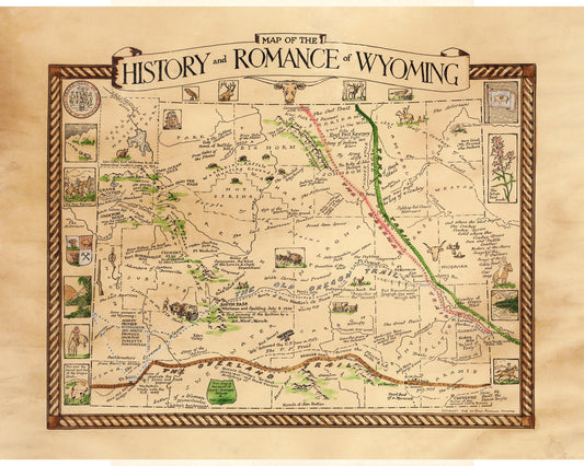 Map of the History and Romance of Wyoming | 1928