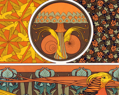 Birds, Game - Snails and Mushroom - Ladybugs and Capillaries - Golden pheasant and Iris | 1897