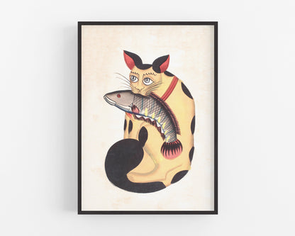 Kalighat Cat "Holding" a Fish | 19th Century