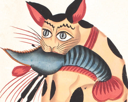 Kalighat Cat "Holding" a Prawn | 19th Century
