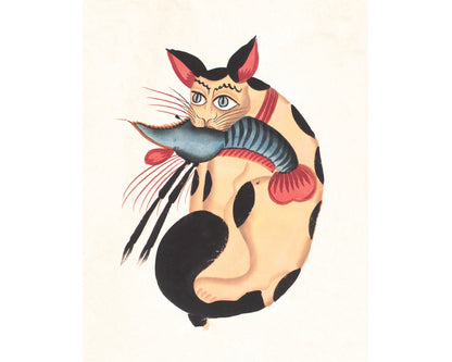 Kalighat Cat "Holding" a Prawn | 19th Century