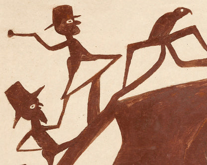 Brown Figures Chasing a Bird up Construction | 1939-42